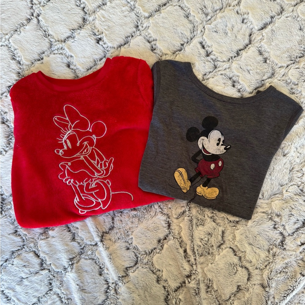 2 pack Disney Red Girls Minnie Mouse soft sweatshirt & Gray Mickey t-shirt